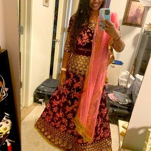 Maroon and pink lehenga choli